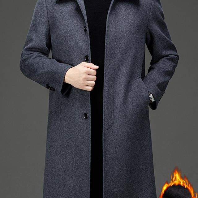 TEMU Men's Winter Tweed Overcoat - Long Thick Coat With Button Details, Casual Lapel Collar, Black & White Checkered Pattern, Warm Fleece-lined For Fall/winter