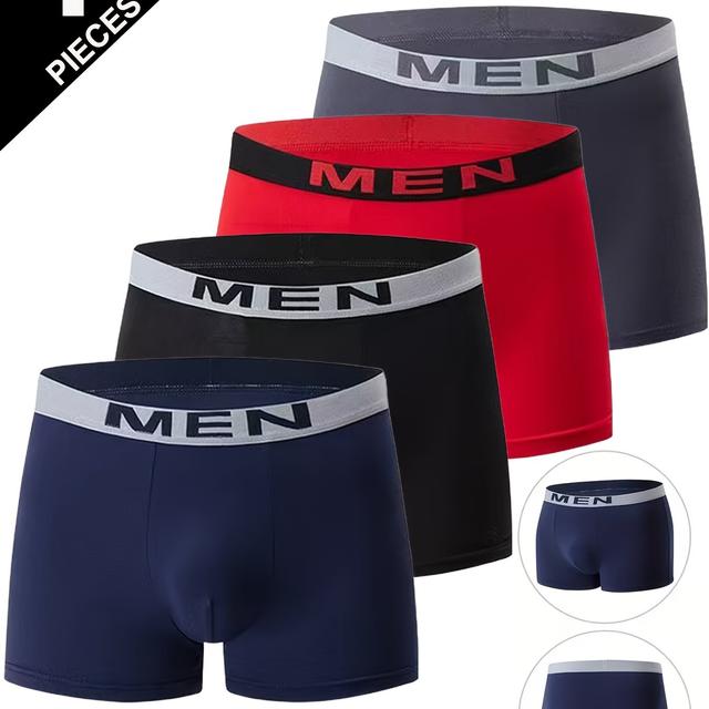TEMU 4-pc Of Men' Color Boxer Briefs - Breathable And Comfortable Fitting Underwear With An Elastic Waistband, Breathable And Stretchy Boxer Shorts, Suitable For Sports