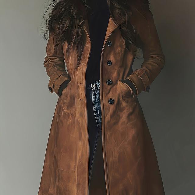 TEMU معطف نسائي أنيق كلاسيكي لفصل /الشتاء - جاكيت ترينش متوسط الطول