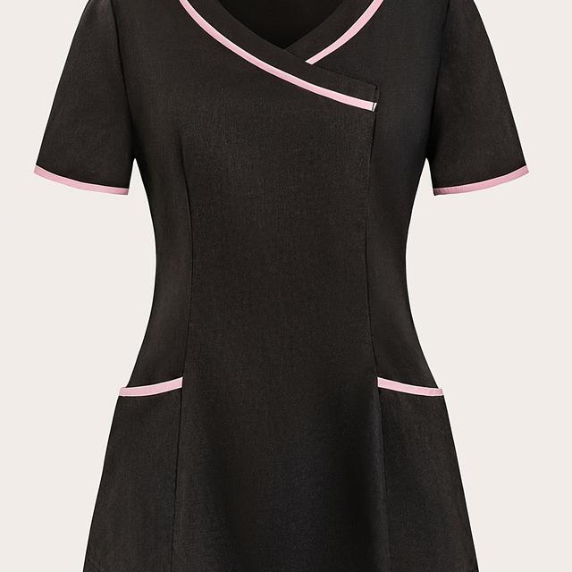 TEMU Women's Color Block Short Sleeve Uniform Top