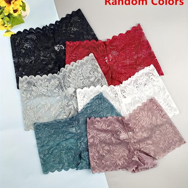 TEMU 3pcs Women's Lace Boyshorts - Sexy Lace Trim Underwear In Black, Red, White, Teal & Beige - Breathable Mesh Design For Casual Attire, Lace Trim Underwear,