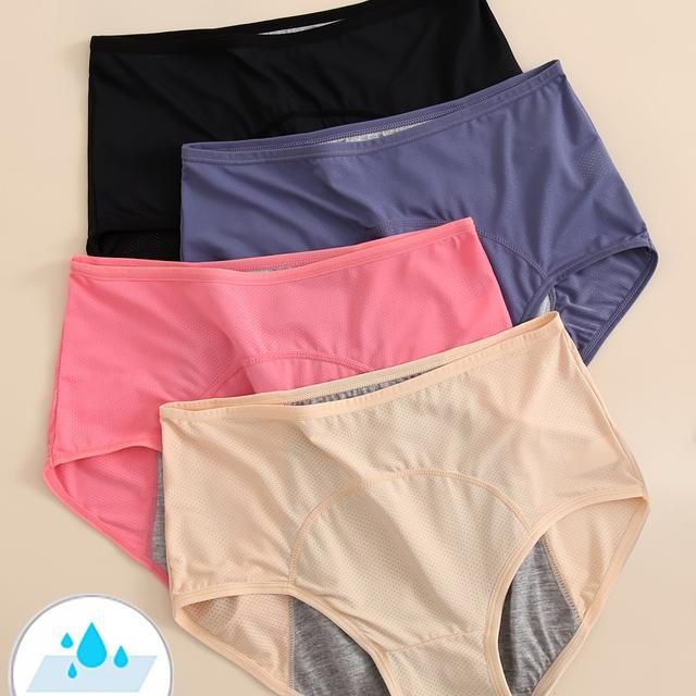 TEMU 4-pack Women's Leak-proof Period Panties High Waist Mesh Breathable Menstrual Underwear Three-layer Widened Leak-proof Layer Triangle Briefs High Waist Tummy Control Underwear Women's