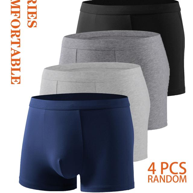 TEMU 4 Piezas Aleatorias de Bóxers para Hombres Jóvenes, Tejido y Transpirable, Elasticidad Media con 6% de Elastano, Ropa Interior Cómoda para Hogar, Deportes, Running, Colores Clásicos