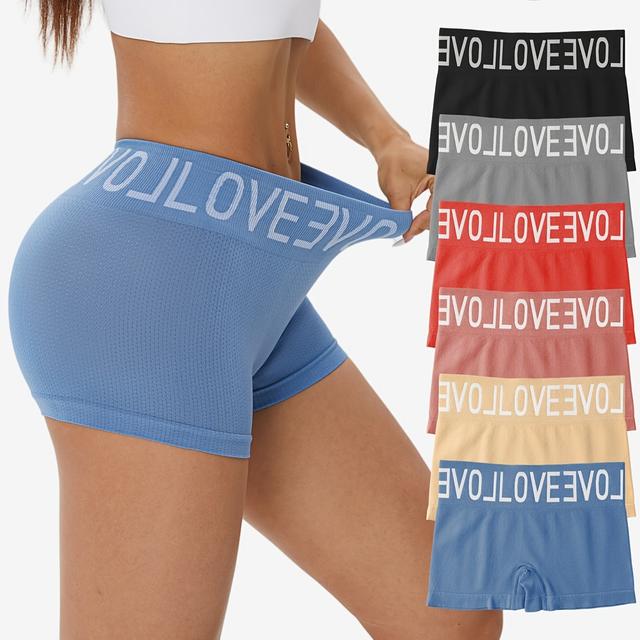 TEMU Lianshengfa 6-teiliges Set aus hochelastischem, atmungsaktivem Stoff mit hohem Elastizität, bequeme und weiche Unterwäsche für Frauen mit hochgeschnittenen Shorts und Buchstaben-Bund.