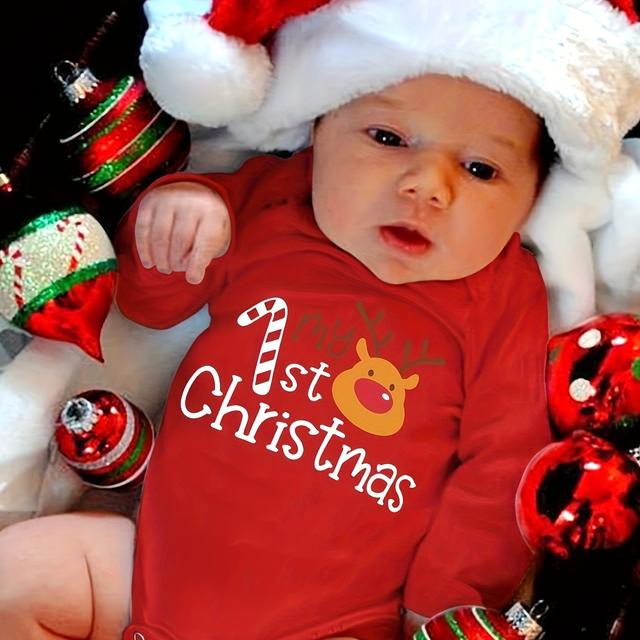 TEMU Дитячий ромпер з довгими рукавами "Мій Різдво", Боді для хлопчиків та немовлят на осінь-зиму, для вулиці