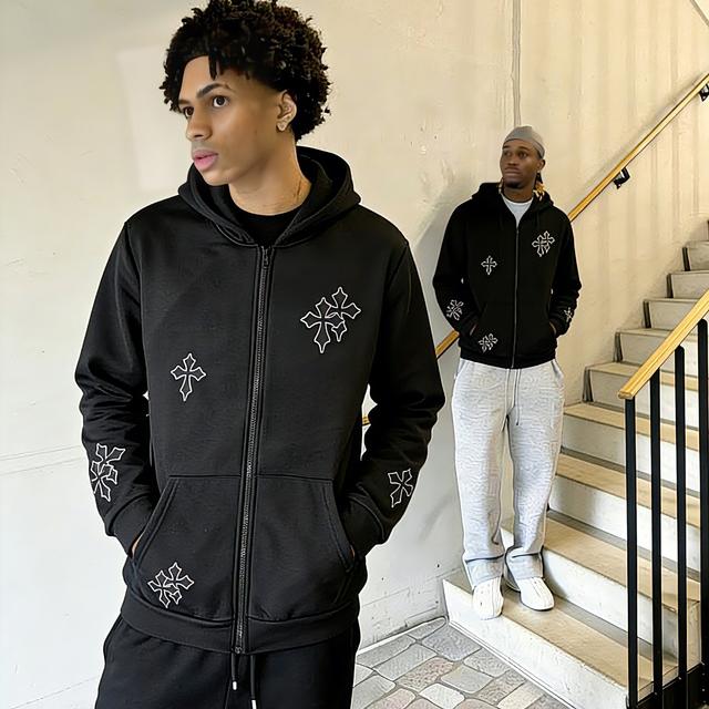 TEMU Men's Fall Winter Warm Cross Zip-up Hooded Sweatshirt