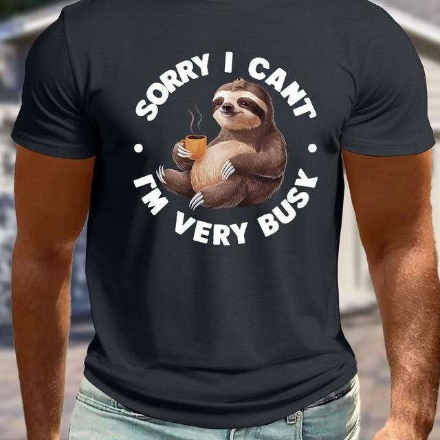 TEMU تيشيرت صيفي للرجال الكبار والطوال بطبعة كرتونية للثعلب - كاجوال، بوليستر قابل للتنفس بأكمام قصيرة للملابس العادية، مقاس كبير