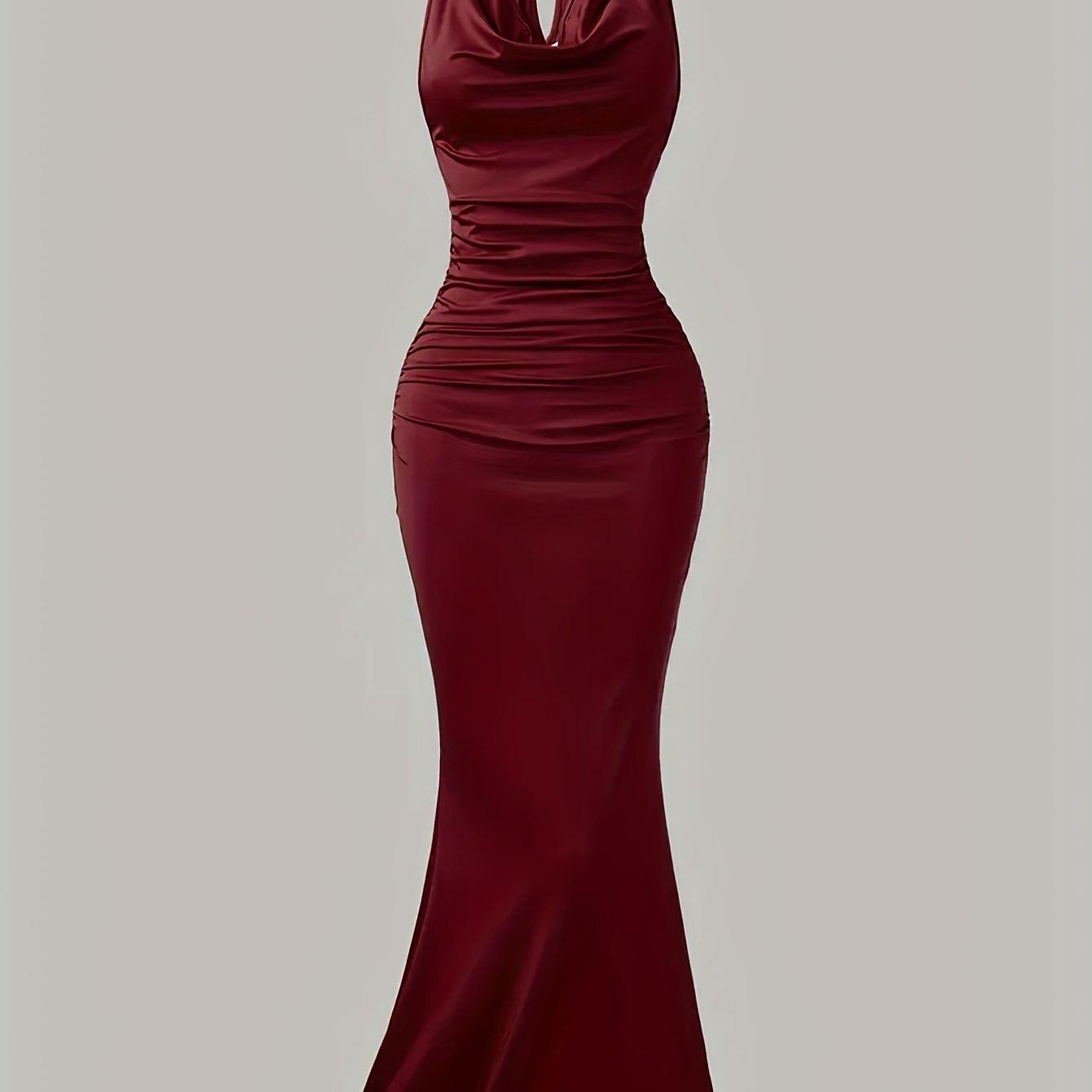 TEMU Vestido largo de cola de pez, ajustado, con cuello halter acampanado pequeño y color sólido, elegante para mujer