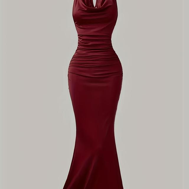 TEMU Vestido largo de cola de pez, ajustado, con cuello halter acampanado pequeño y color sólido, elegante para mujer