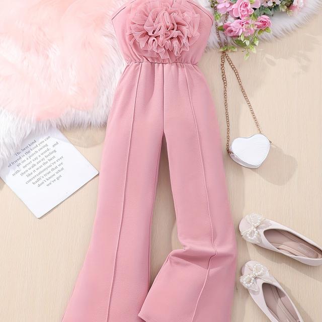 TEMU ' Floral Jumpsuit - Stretchy & Comfortable Fabric, Sleeveless With Flared Legs, Spring/summer/fall - Hand Washable, Clothes For Girls, Outdoor