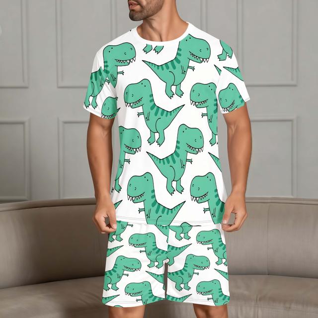 TEMU Men's Summer Pajama Set - A Soft And Comfortable Print Short-sleeve T-shirt With Shorts, Perfect For Casual Or , Featuring Short Sleeves And Sleepwear
