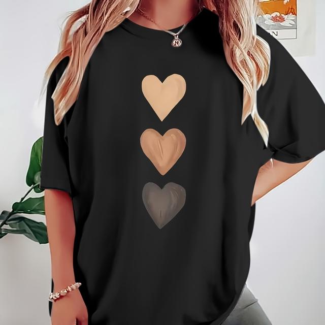 TEMU Women' Clothing Curve Tshirts With Print, Casual Shortsleeved Round Neck Top, Mediumstretch Fabric, Machine Washable, For All , Women's Tshirt, Tshirt With Unique Pattern, .