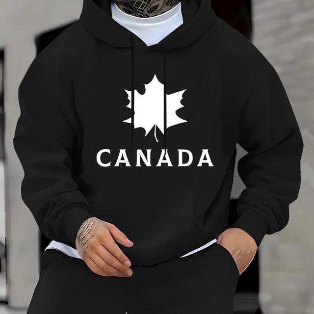 TEMU Men's Black Hoodie Comfortable & Casual Attire, Travel, And Outdoor Activities - Ideal Gift For Men, , Fathers, And Canadians