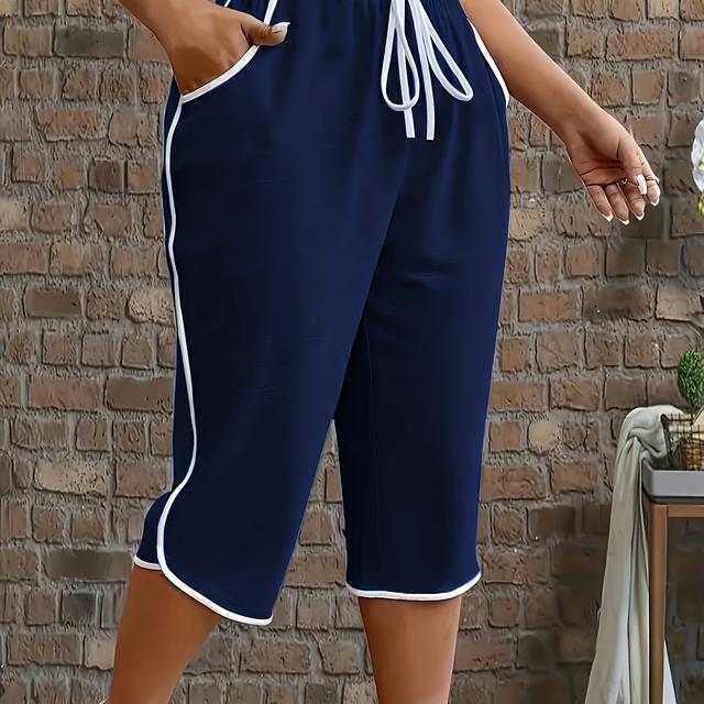 TEMU Women's Casual Athletic Shorts, Solid Color Trimmed Pocket Sweatpants, Casual Comfortable Mid-length, Athletic Fitness Yoga Tennis Running Women's Pants