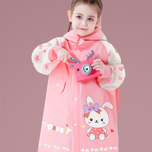 TEMU Kinderregenmantel mit großem Rand - EVA-Material, , Cartoon-Muster, rucksackfähig, für die Schule, Camping, Wandern - 1 Stück