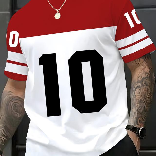 TEMU Camiseta de Hombre con Estampado - Corte Regular, Cuello Redondo, Casual y Deportiva, Adecuada para Gimnasio, Entrenamiento, Uso Diario y Deportivo con '10', Tejido No Textil