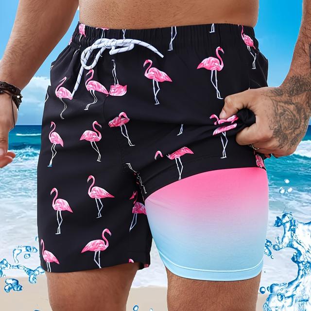 TEMU Short de plage dégradé pour hommes avec imprimé rose et design pièces pour gênants.