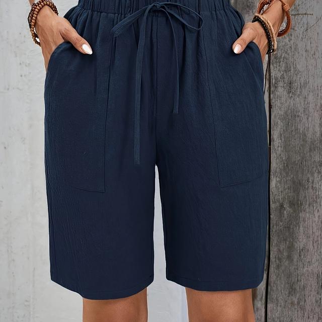 TEMU Pantalon Court Décontracté Femme Taille Grande avec Taille à Cordon, Lavable en Machine, Style Loisir Uni pour Vacances, Idéal Pantalon de Travail ou de Plage pour et l'Été