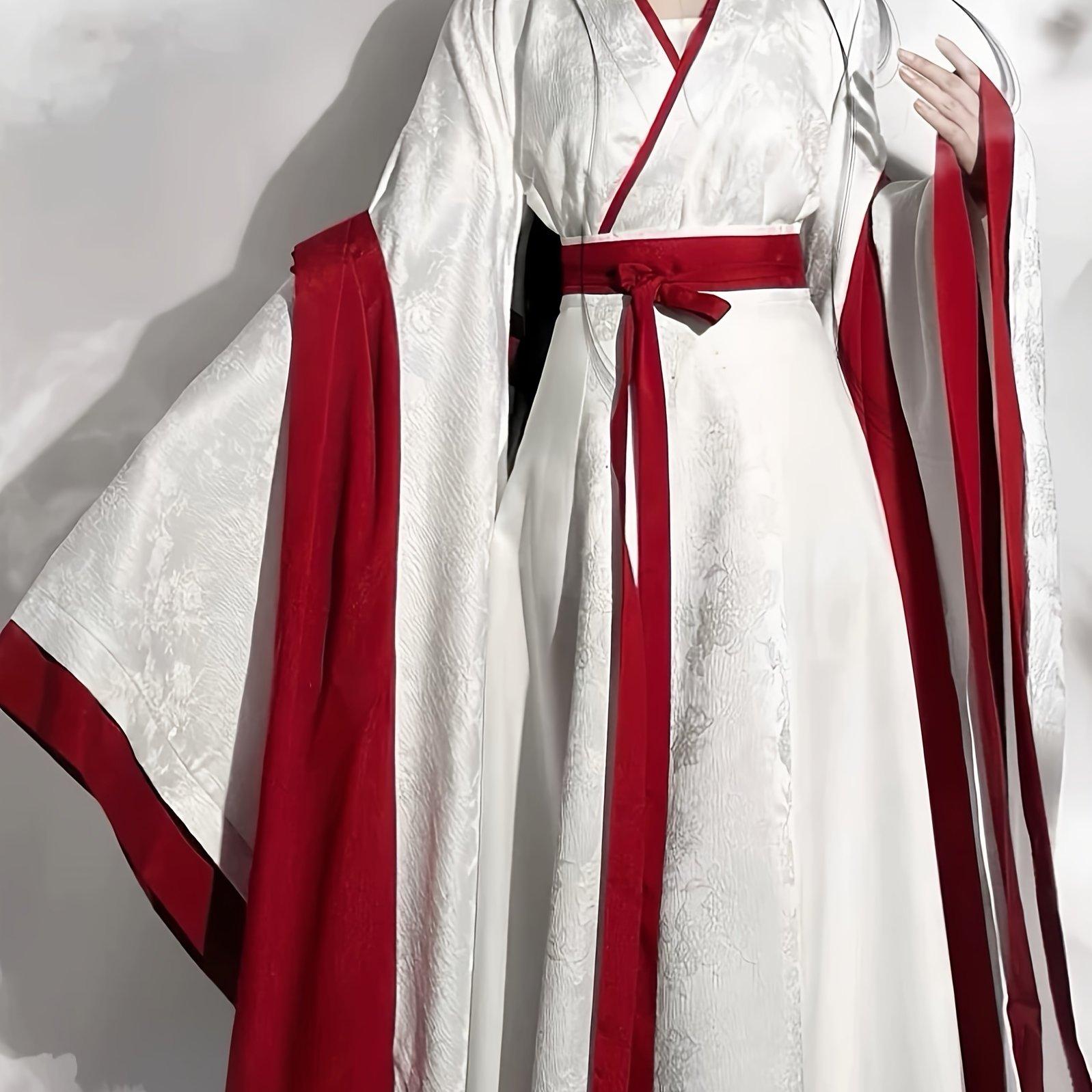TEMU 2024 New Improved Hanfu Ancient Dress Skirt Women's Wei Jin Style States Robe Ancient Dress Ruqun (top Skirt Suspender Red Sash)