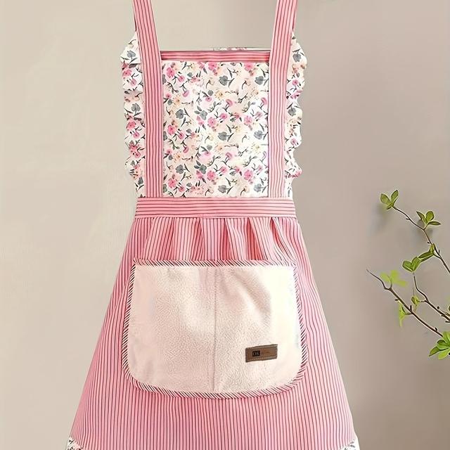 TEMU -style Apron Dress With Straps, Featuring Large 3d Pockets, Thick Fabric Breathable And Used For Wiping Hands, Suitable Baking Work Attire