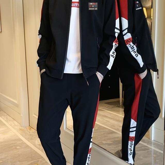 TEMU Herbst- und Winter-Sport-Freizeit-Set für Herren und Teenager, modische, schlanke Passform, Stehkragen, offene Cardigan und Hosen