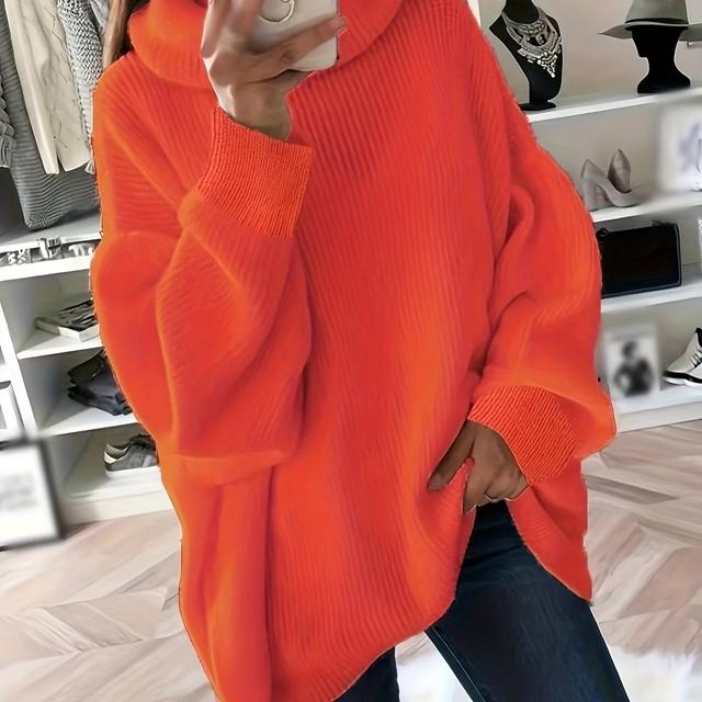 TEMU Pull À Col Haut de Couleur Unie Pour Femme, Automne Et Hiver, En , Légèrement Extensible, En Polyester Épaissi, Pour .