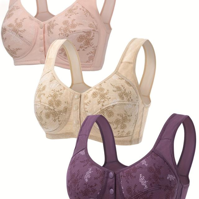 TEMU 3pcs Front Closure Underwear Bras, , Stylish Lingerie, Full Coverage Bra, Highquality Bra, Soft Fabric, Wirefree Bra, Nonpadded Bra, Everyday Essentials, Fashion Bras