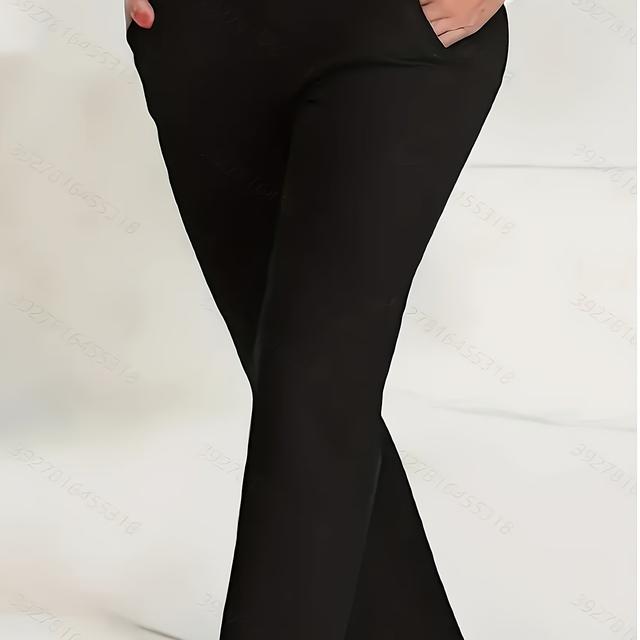 TEMU Plus Size, Plus-size Women's High-waisted Straight-leg Elastic Pants With Solid Elastic Waistband And Pockets, Pants, Outdoor S Pants