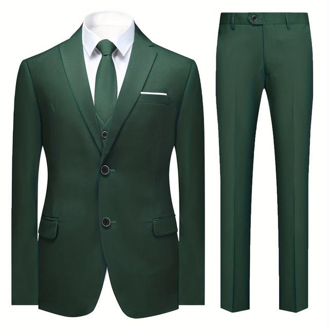 TEMU Herren Freizeitanzug-Set, einfarbige Zweiknopf-Anzugjacke, Herren Dreiteiliges Anzugset