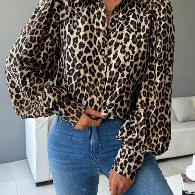 TEMU Modernes luxuriöses Hemd mit Leopardenmuster aus Satin