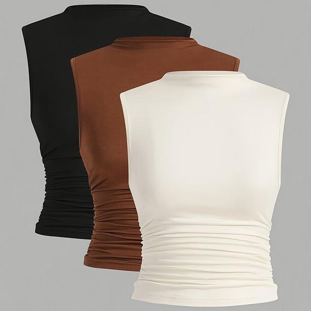 TEMU طقم من ثلاثة قمصان بدون أكمام للصيف، ملابس نسائية عصرية