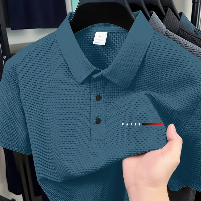 TEMU Camisa de hombre OBM Paris con estampado degradado a y , nueva camisa casual de manga corta con botones para hombre