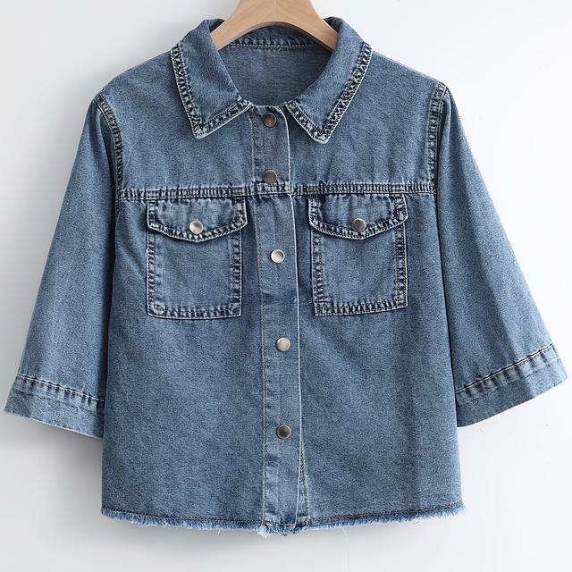 TEMU Haut en Denim à Manches Mi-longues avec Poches à