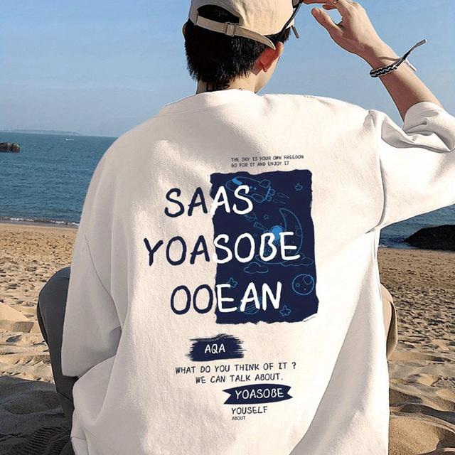 TEMU メンズ トレンディなコットン グラフィックTシャツ - カジュアル 夏用 半袖 シャツ、通気性＆洗濯機可