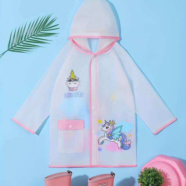 TEMU Chaqueta Impermeable Portátil para Niñas de 4 a 7 Años con Estampado de Pony, Ideal para Senderismo y Camping al