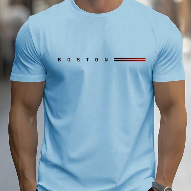 TEMU เสื้อยืดผู้ชายไซส์ใหญ่ ทรงครูเน็ก แขนสั้น ผ้าทอดีพอลีเสเตอร์ผสมร่วม ลายเรขาคณิตพร้อมยืดหยุ่นเล็กน้อยสำหรับฤดูร้อน