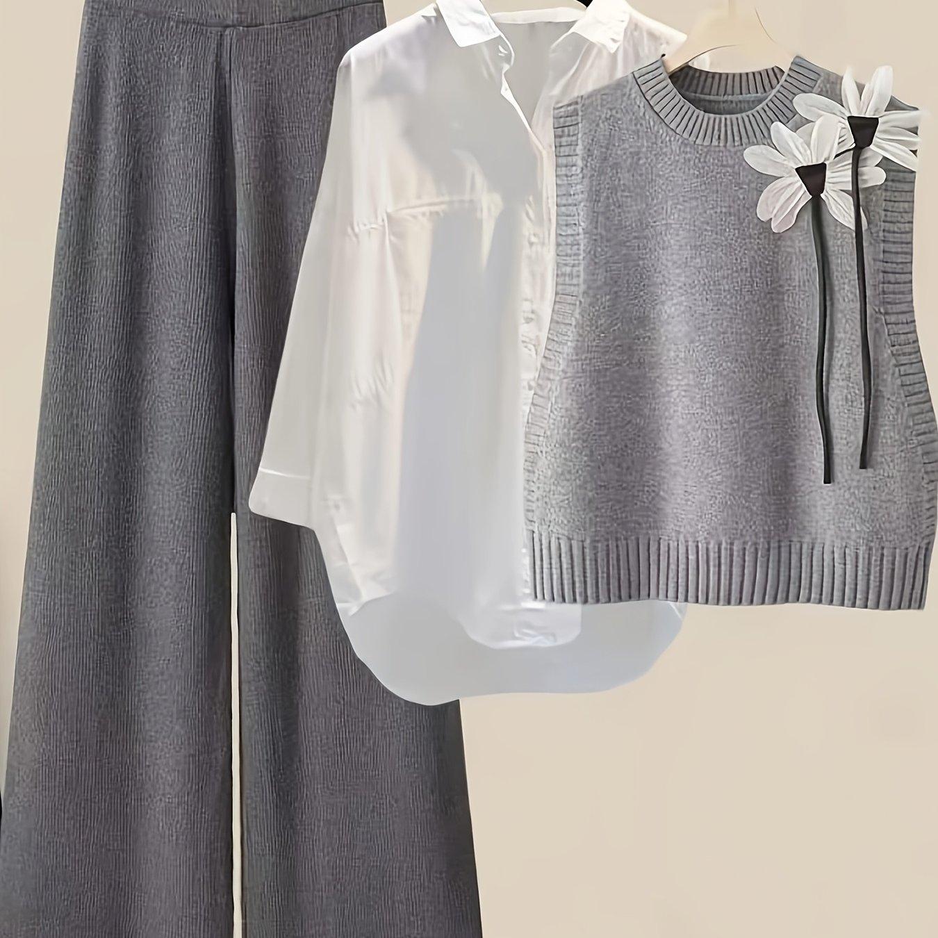 TEMU 3pcs Conjunto de Suéter para Mujer - Suéteres de Cuello en Color Sólido, Neutros Suaves (/ /) - Blusas y Suéter Versátiles para Uso Semi-Formal o Casual - Conjunto de 3pcs