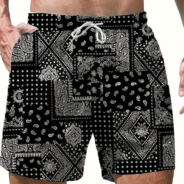TEMU شورت كاجوال صيفي للرجال بنمط باندانا مطبوع ثلاثي الأبعاد، رباط قابل للتعديل، قابل للغسل في الغسالة، قماش محكم، نمط رياضي - هدية مثالية للرجال، مقاس كبير