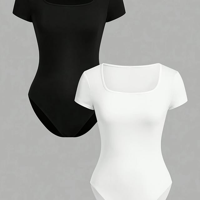 TEMU Mädchen Quadratischer Rundhalsausschnitt Einfarbiger Leotard
