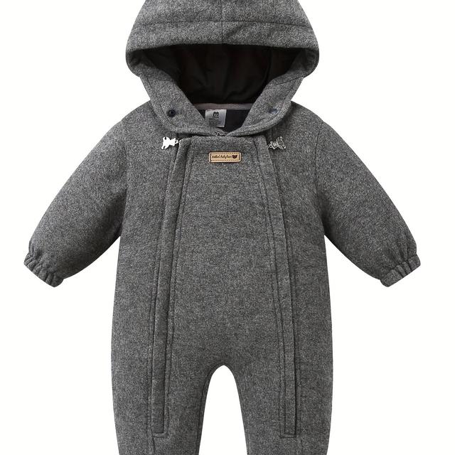 TEMU Fleece-gefütterter Overall für Babys und Kleinkinder, geeignet für den Winter im Freien, mit Kapuze und Fußabdeckung, erhältlich für Jungen und Mädchen