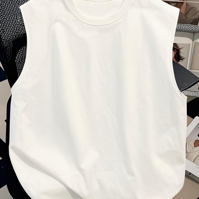 TEMU Men's Lightweight Fiber Sleeveless Tank Top - Breathable Summer Casual Shirt, Solid Color Round Neck, Machine Washable Regular Fit