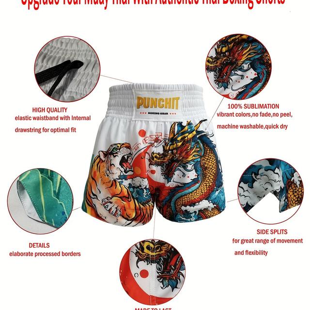 TEMU Shorts de Muay Thai Punchit Transpirables para Entrenamiento, Kick Boxing y Competición - Pantalones MMA para Hombres y Mujeres, Ropa de Sanda y Grappling