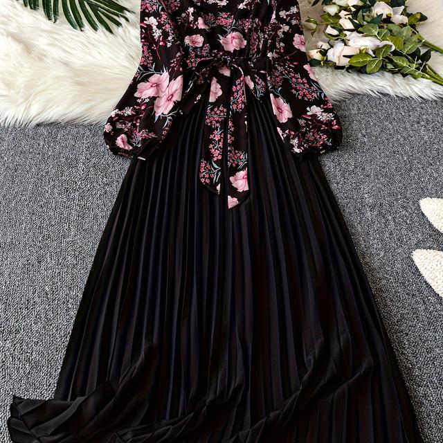 TEMU Plus Size, Plus-size Women's Round-neck Pleated Long-sleeve Dress