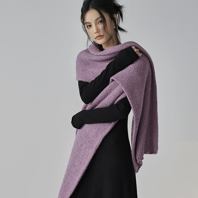 TEMU Relaxed And Stylish Oversized Scarf For Women - Autumn/winter New Arrival, Thickened , Versatile Purple Shawl With Extra Length, Fluffy Yet Lightweight Design