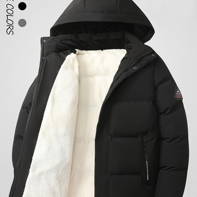 TEMU Herren Neue einfarbige Fleece Kapuzenjacke für Winter 2025, mit zusätzlichem Futter, ein lässiger, dicker Mantel mit abnehmbarer Kapuze