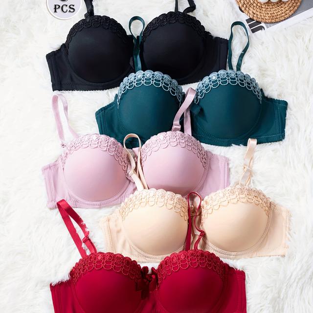 TEMU 5pcs Set Of S' Underwear With Butterflies, Steel Ring Panties And Non-slip Fashionable Women's Bra