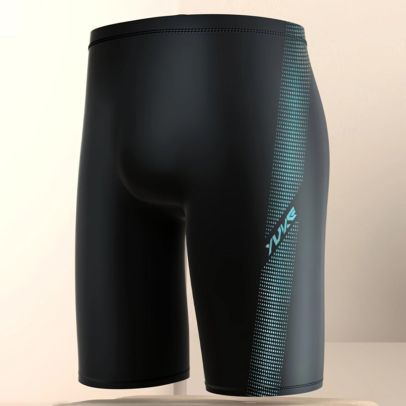 TEMU Yuke Men's Quick-dry Five-panel Swim Trunks, Knee-length For Beach, Vacation, And Swim Training, Black