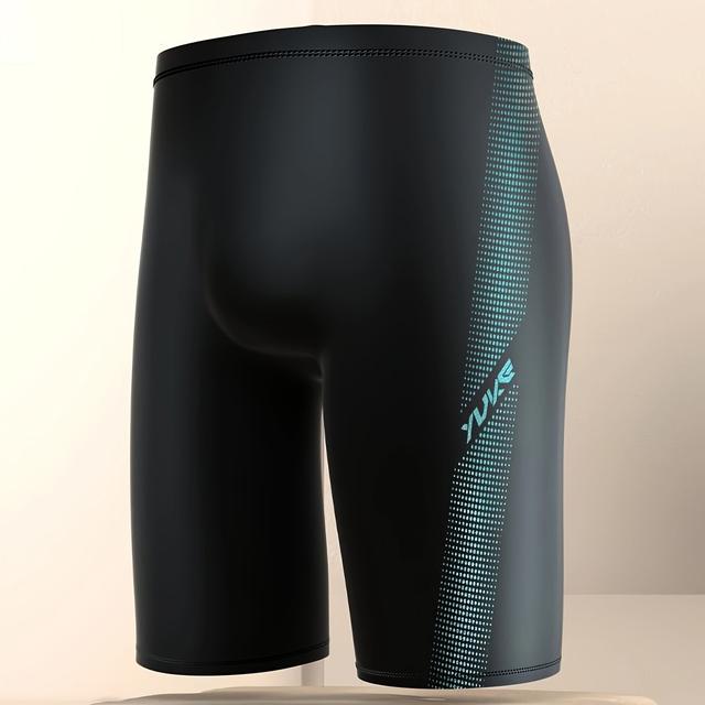 TEMU Yuke Men's Quick-dry Five-panel Swim Trunks, Knee-length For Beach, Vacation, And Swim Training, Black