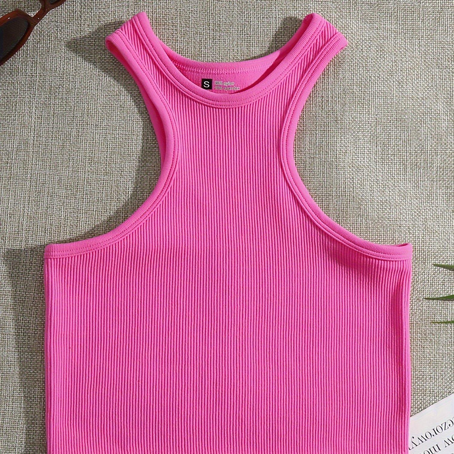TEMU Fly Off-the-shoulder Crop Tops Racerback Yoga Sports Vest For Women Gym Seamless Ribbed Sleeveless Casual Tank Tops Women Tops