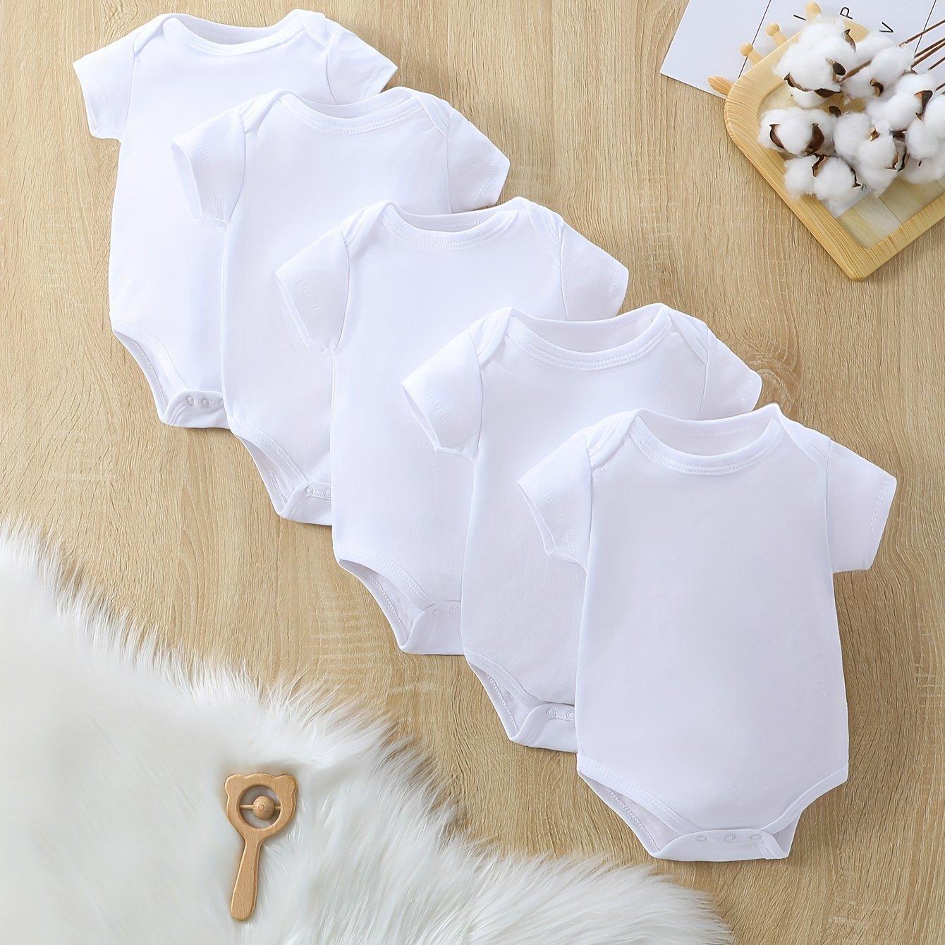 TEMU 5pcs Newborn Baby Romper Solid Color Short Sleeve Triangle Bodysuit, Perfect For Outdoor